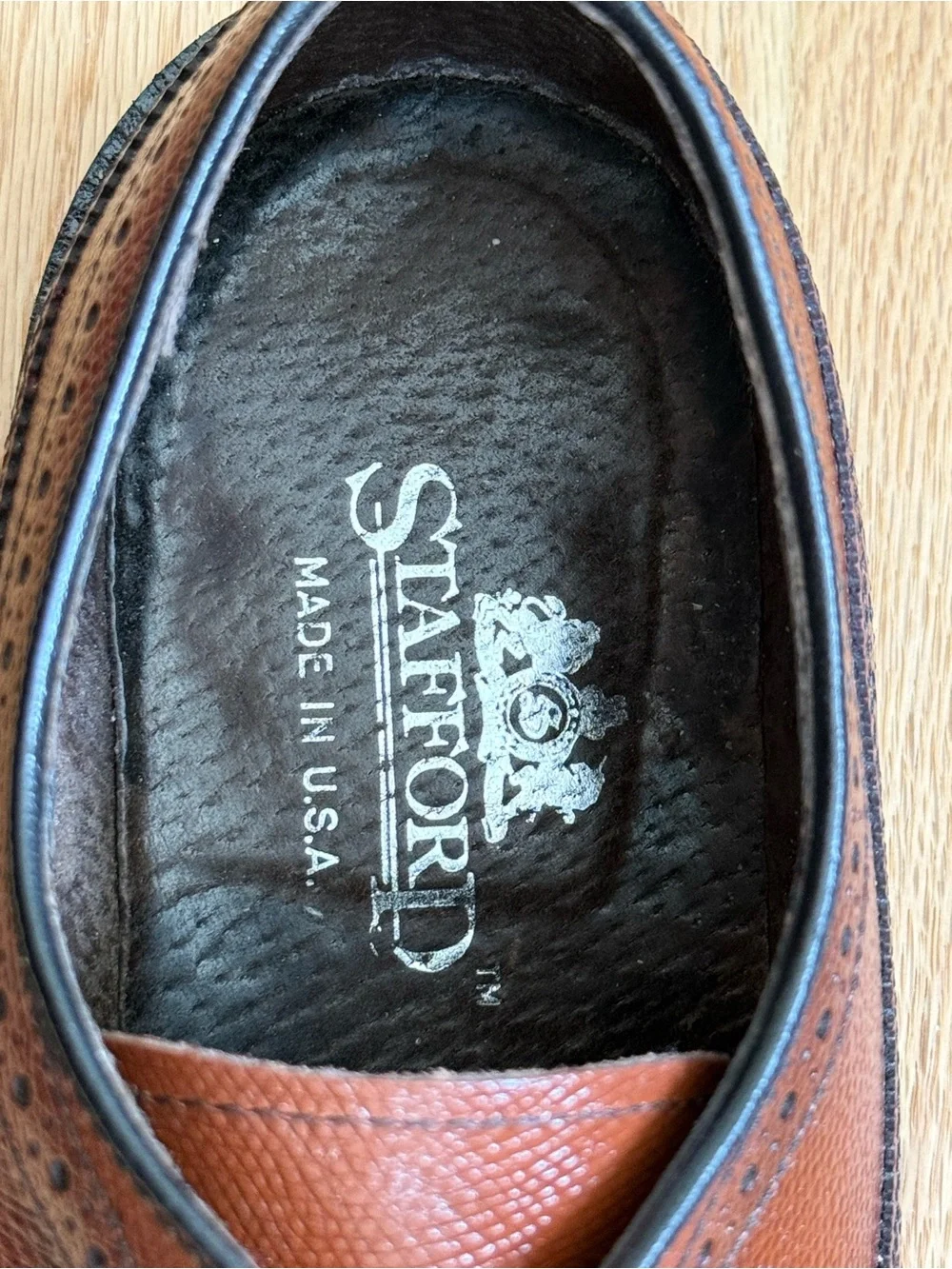 Men’s 10 3E STAFFORD Brown Leather Wingtip Derby Blucher Dress Shoes USA Made!